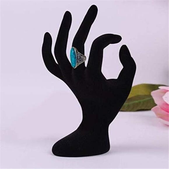Turquoise Ring Silver Plated Statement Stone Ring Gothic Fashion Jewelry for Wom - Picture 5 of 7